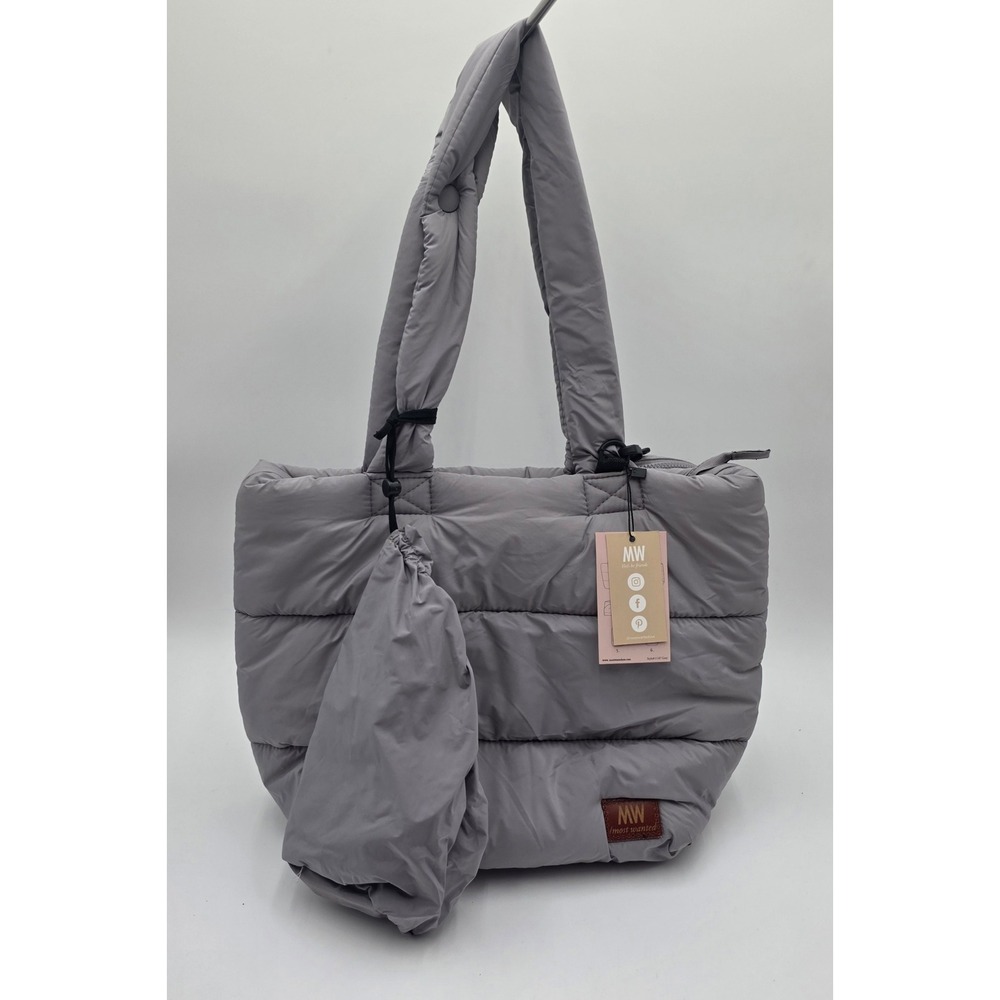 Most Wanted USA Grey Packable Puffer Tote Bag Quilted Nylon Travel Zip 1147 NEW